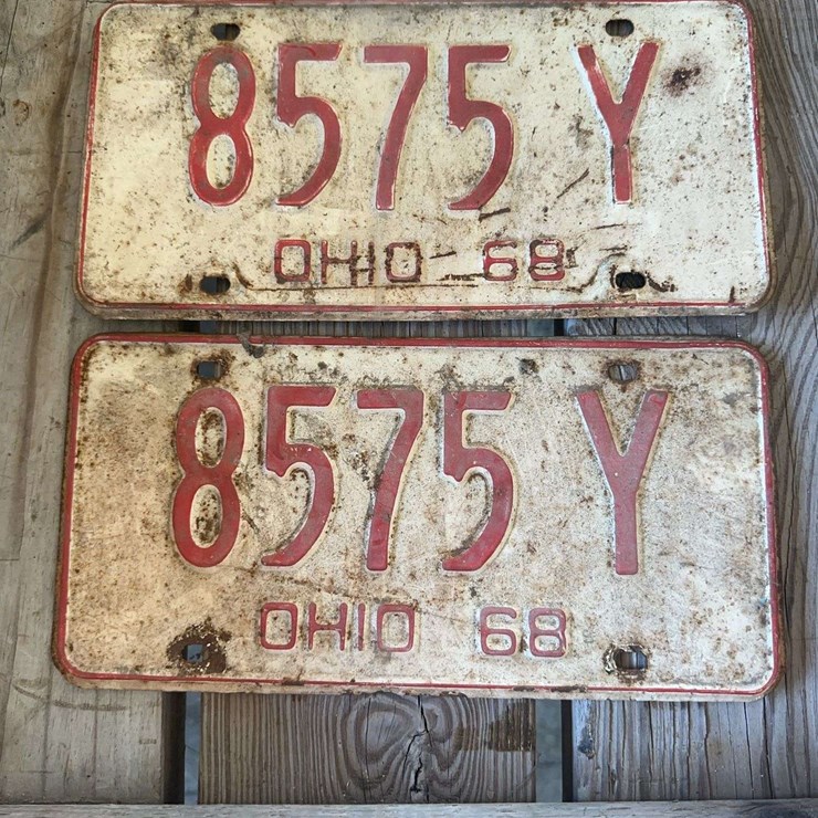 1968 Ohio License Plates Matching Pair Red White