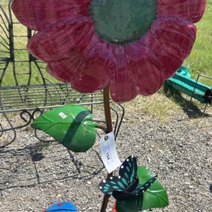 #154 • Metal Art - Large Pink Flower w/ Mushrooms &
