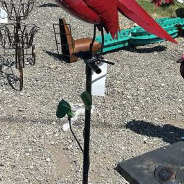 #153 • Metal Art - Cardinal on Stand w/ Flowers