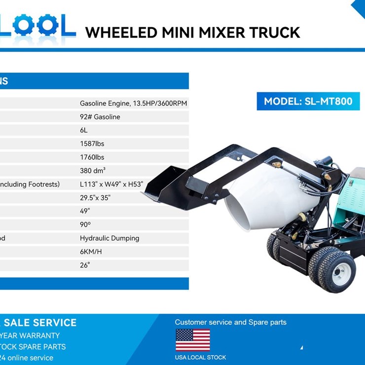 2026 SDLOOL SL-MT800 Wheeled Mini Mixer Truck (Unused)