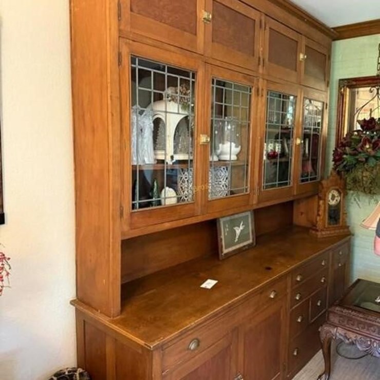 Large Leaded Glass Door Cabinet