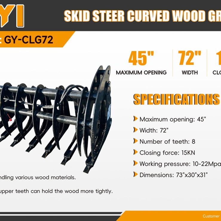 2026 GIYI GY-CLG72 Skid Steer Grapple (Unused)