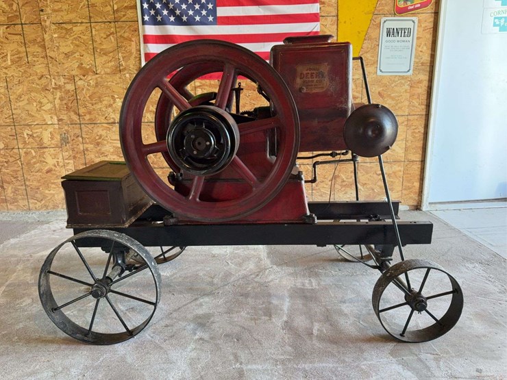 "rare"-stover-john-deere-plow-company-4-horse-hit-and-miss-engine-and-cart-image-2