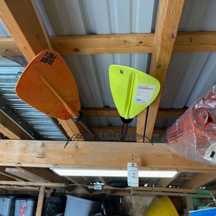 Contents of rafters - Paddles, ramps, snow fence, bamboo rods and misc.
