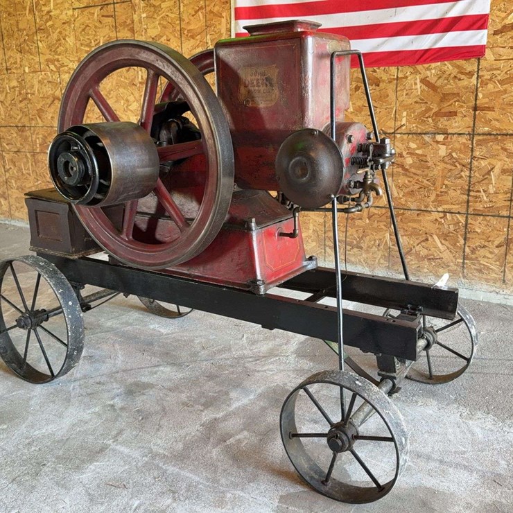 "Rare" Stover John Deere Plow Company 4 Horse Hit and Miss Engine and Cart