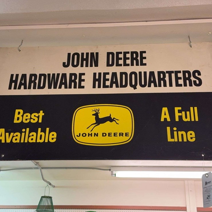 John Deere Hardware Headquarters Double Sided Masonite Sign