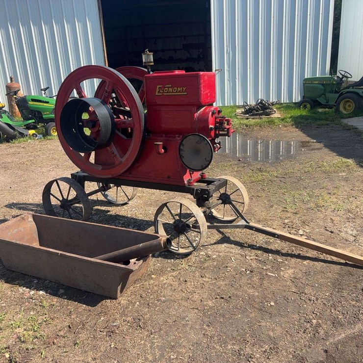 Economy 7 Horse Hit and Miss Engine, Cart, and Original Base