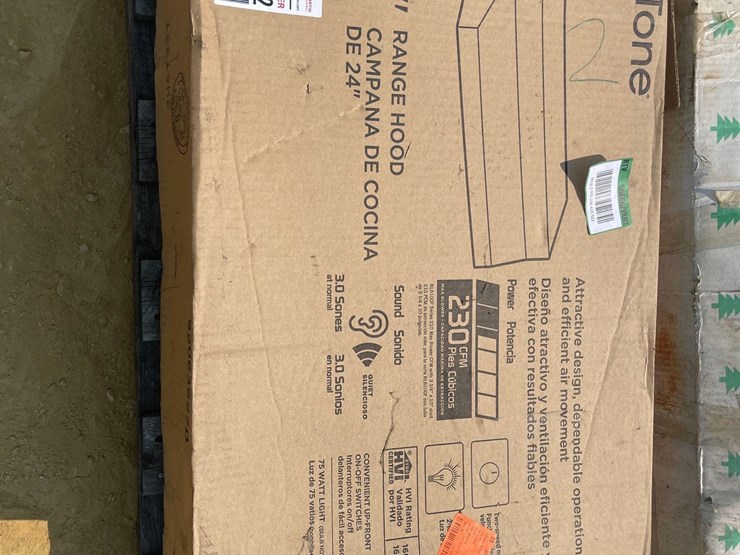 contents-of-pallet-24"-white-on-white-range-hood,-pre-lit-cascade-pine-christmas-tree-image-2