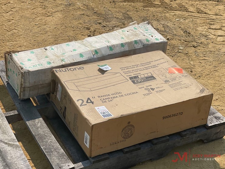 contents-of-pallet-24"-white-on-white-range-hood,-pre-lit-cascade-pine-christmas-tree-image-1
