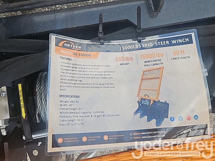 unused-arteer-15000lbs-hydraulic-logging-winch(ss-15000g)-to-suit-skidsteer-image-6