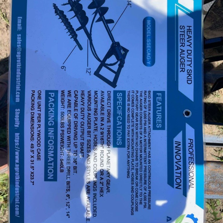 AGT Heavy Duty Skid Steer Auger.