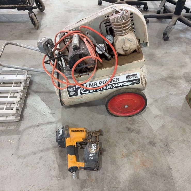 Montgomery Ward Electric Air Compressor and Bostitch Air Nailer