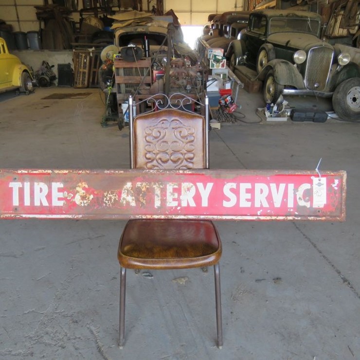 Tires, Battery, and Service Sign