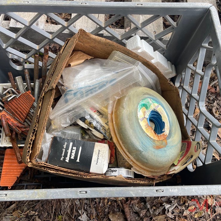 CRATE OF MISC. HANDTOOLS AND FASTENERS