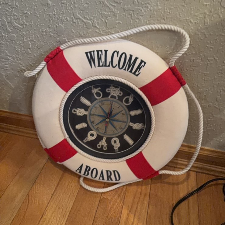 “Welcome aboard” lake clock