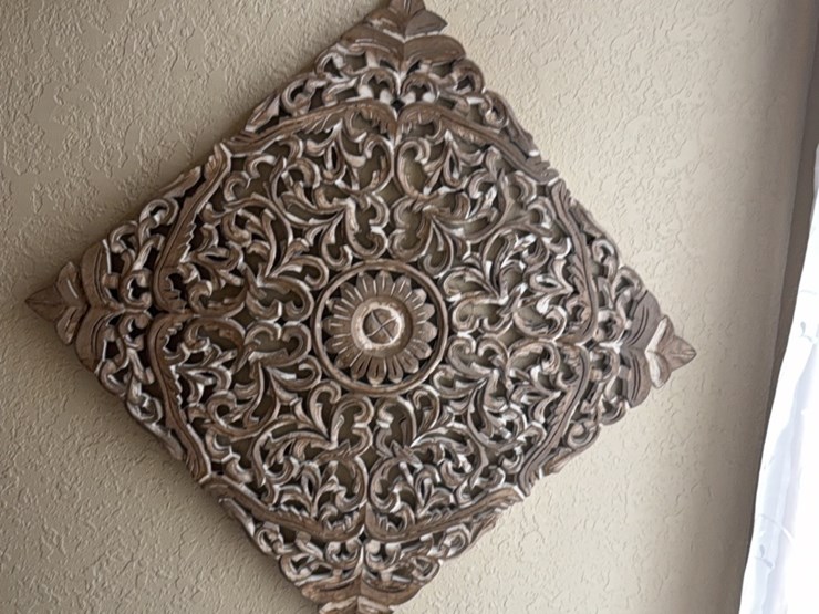 modern-diamond-shaped-wall-decoration,-eifel-tower-background-piece,-religious-books-and-other-items.-(less-table)-image-2