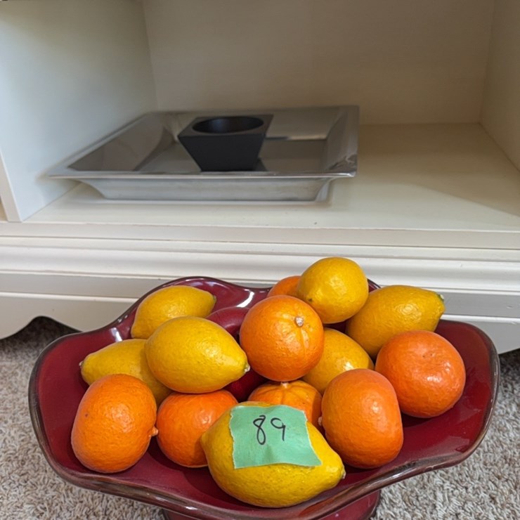 serving tray, fruit bowl with fake fruit