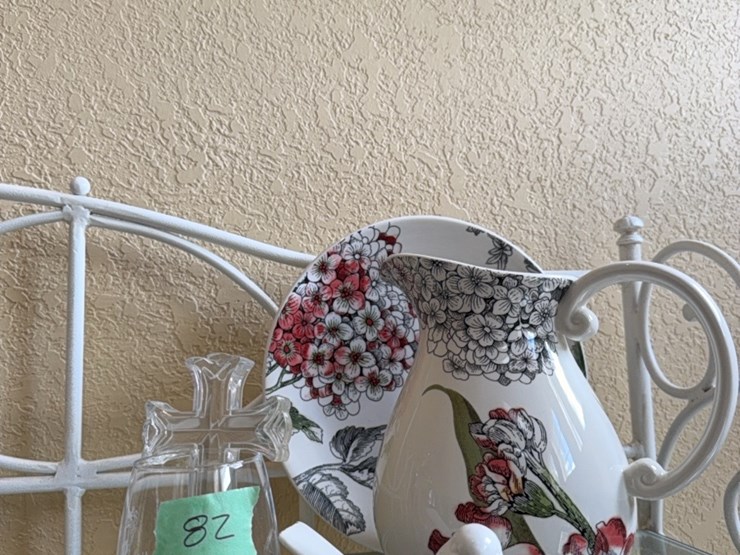 decorative-glass-pitcher-and-plate,-birds-&-cross-image-1
