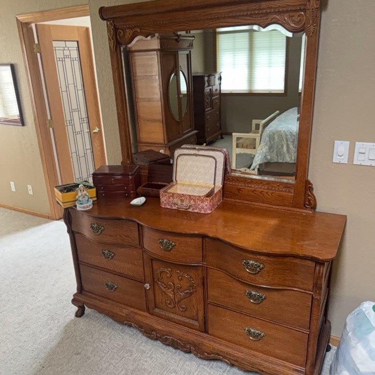 Very large oak dresser with large high back mirror