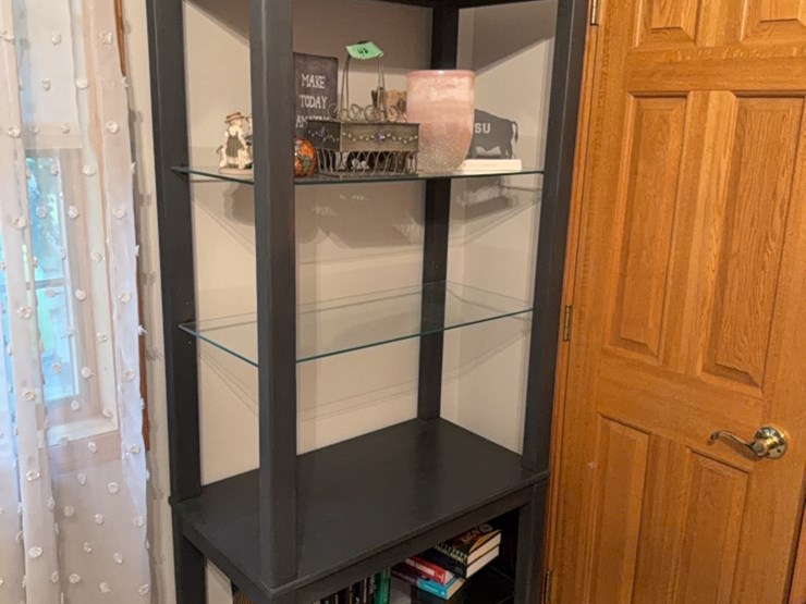 6-foot-shelf,-excellent-quality,-grey,-has-glass-shelves-and-top-light---note:--lot-48-is-an-exact-match-to-this-one.-it-was-decided-to-sell-them-separate.-image-1