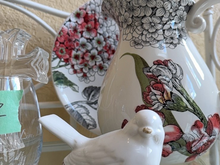 decorative-glass-pitcher-and-plate,-birds-&-cross-image-3