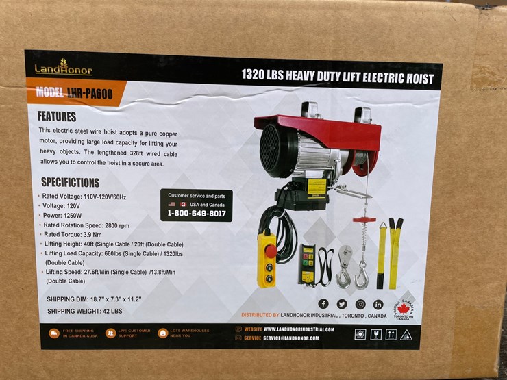 #10612-•-landhonor-1320-lb.-lift-electric-hoist-(mosinee,-wi)-image-1