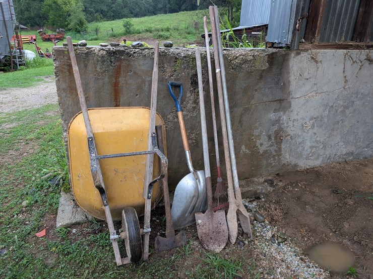 assortment-of-hand-tools-and-wheelbarrow.-#242-image-1