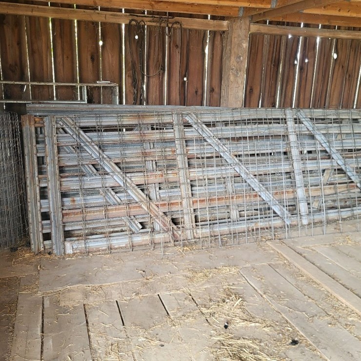 (4) Livestock Gates, (2) Livestock Panels, and (1) Roll of Woven Wire Fence