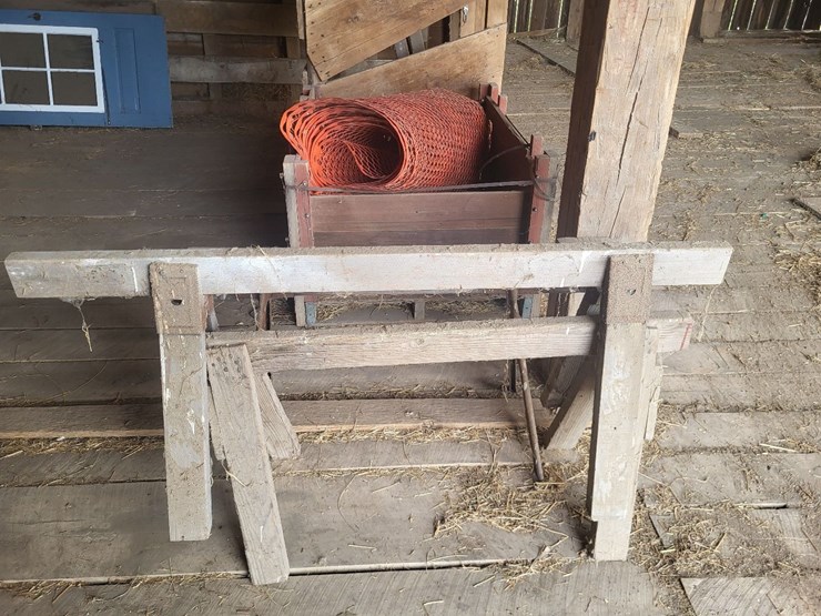 (3)-sawhorses,-(1)-roll-of-snow-fence-w/wooden-box-image-2