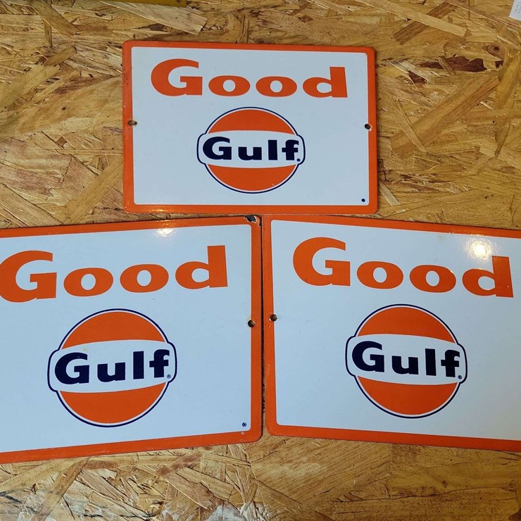 (3) Gulf Porcelain Signs
