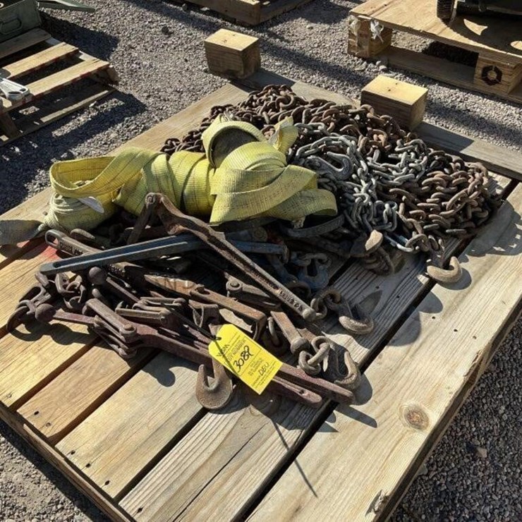 PALLET OF ASST CHAINS, BINDERS & STRAPS