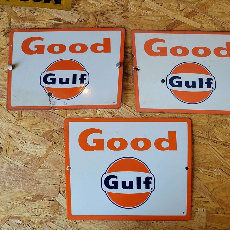 (3) Gulf Porcelain Signs