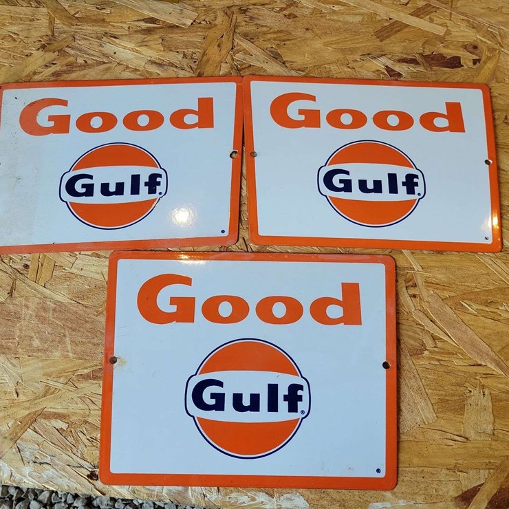 (3) Gulf Porcelain Signs