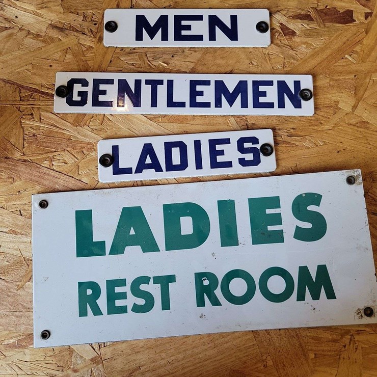 (4) Restroom Porcelain Signs