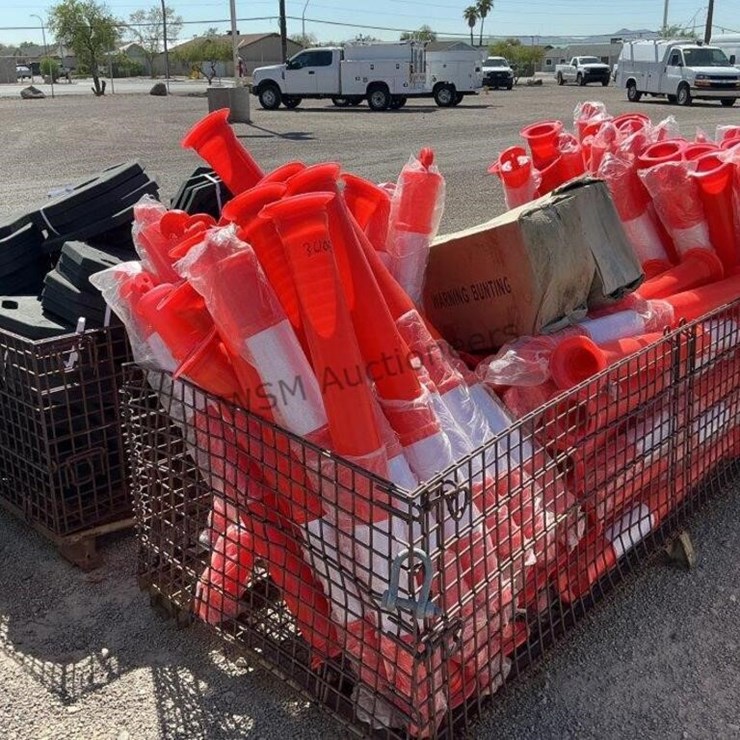(2) BASKETS OF SAFETY BOLLARDS & BASES
