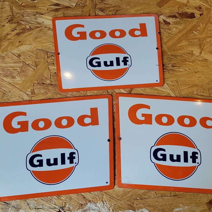 (3) Gulf Porcelain Signs