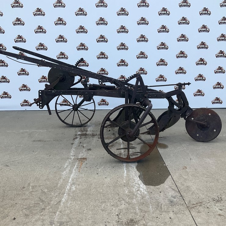 #5303 • Antique 2-Bottom Pull-Type Moldboard Plow on Steel Wheels