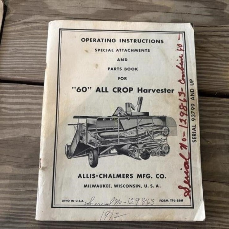 Allis Chalmers Model 60 All-Crop Harvestor Manual