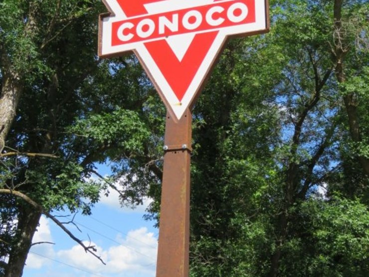 conoco-porcelain-sign-on-pole-with-frame-image-1