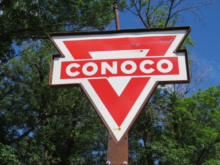 conoco-porcelain-sign-on-pole-with-frame-image-2