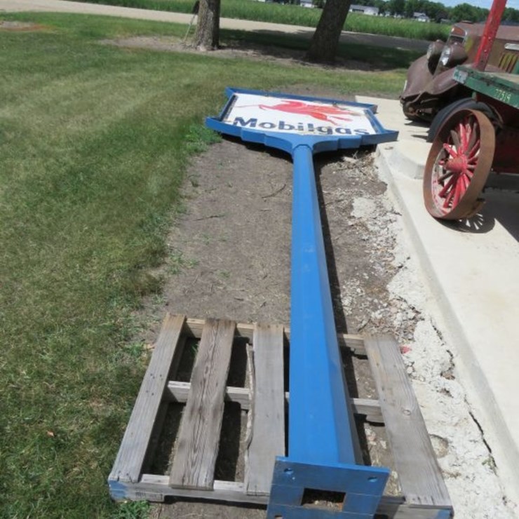 Mobilgas Porcelain Sign on Pole with Frame