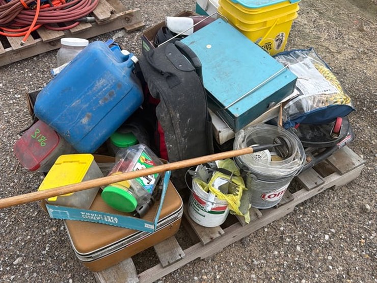 pallet-of-water-jugs,-coolers-and-hand-tools-image-2