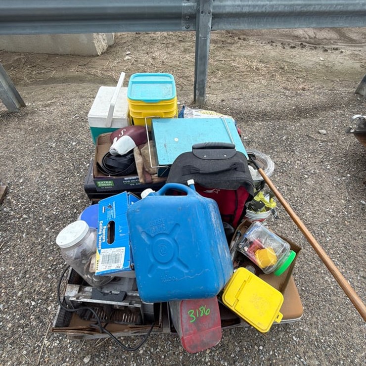 Pallet of Water Jugs, Coolers and Hand Tools