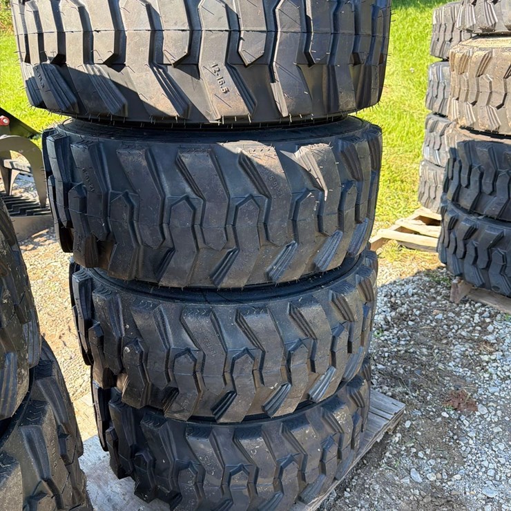Set of 4 NEW 12-16.5 Skid Steer Tires on Rims