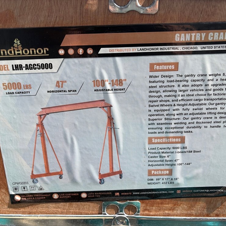 #42 • Unused Landhonor 5000LB Gantry Crane