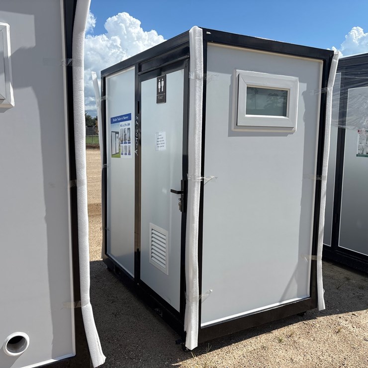 #1302 • Portable Bathroom w/ Shower White/ Black Frame
