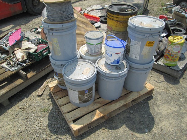#53847-•-pallet-of-paint-oil-and-roll-of-wire-inv#53847-image-1