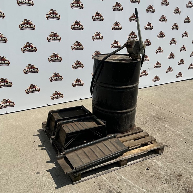 #5055 • 55-Gallon Drum with Great Plains Industries HP100 Pump and Set Of Ramps