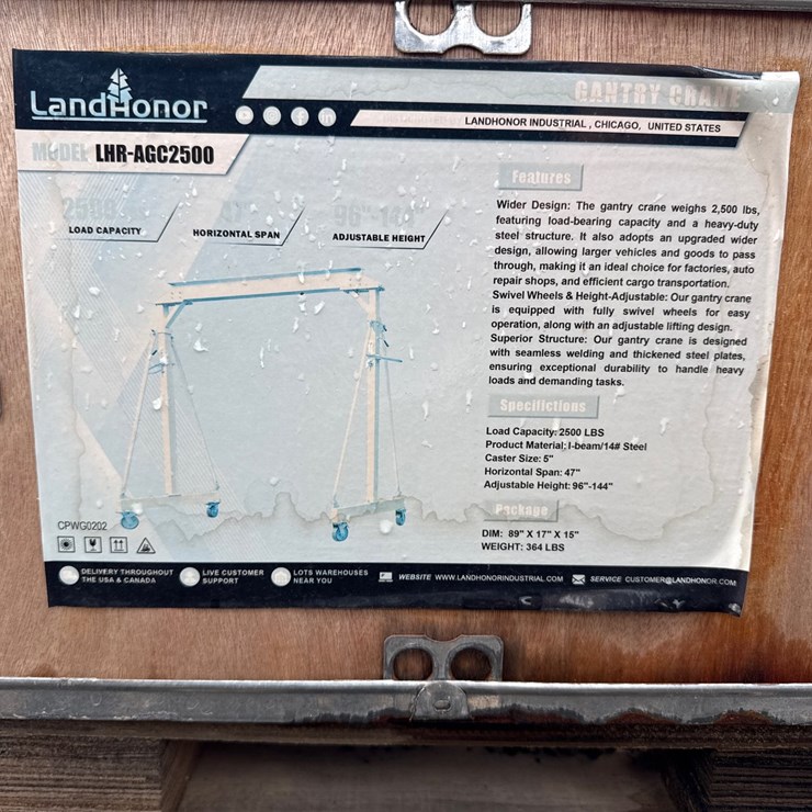 #714 • Land Honor LHR-AGC2500 2500# Capacity Gantry Crane