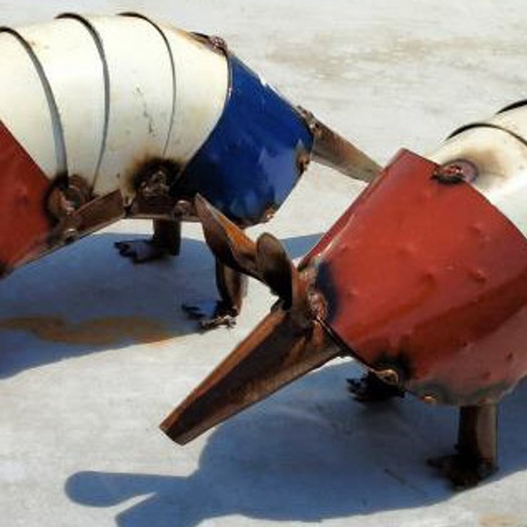 #115 • Metal Art - (2) Small Red, White & Blue Armadillos